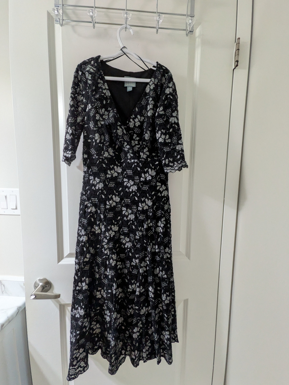 Rabbit Rabbit Rabbit Black Lace Midi Dress with White Floral Lace